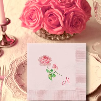 Vintage Pink Rose -monogrammed