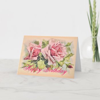 Vintage Pink Rose Painting Birthday Card by LeAnnS123 at Zazzle