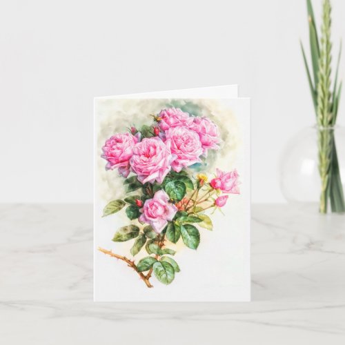 Vintage Pink Rose Painting Restored Blank Card