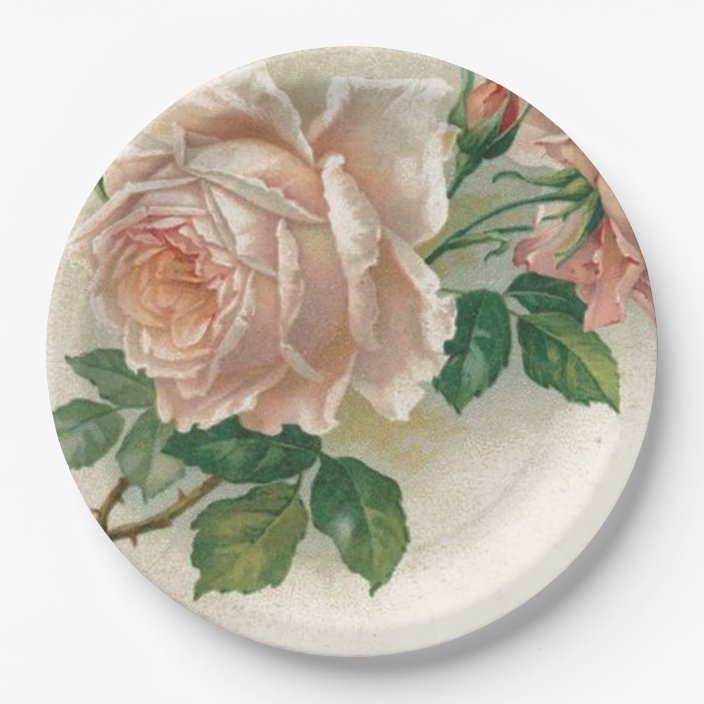 Vintage Pink Rose Paper Plate | Zazzle.com