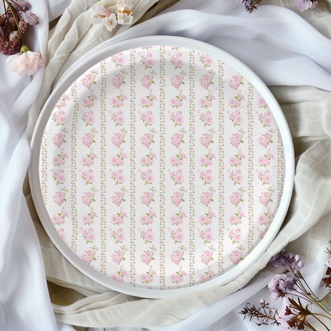 Vintage Pink Rose Paper Plates (Creator Uploaded)