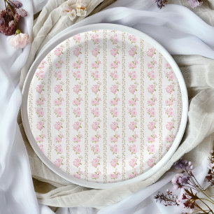 Vintage Pink Rose Paper Plates