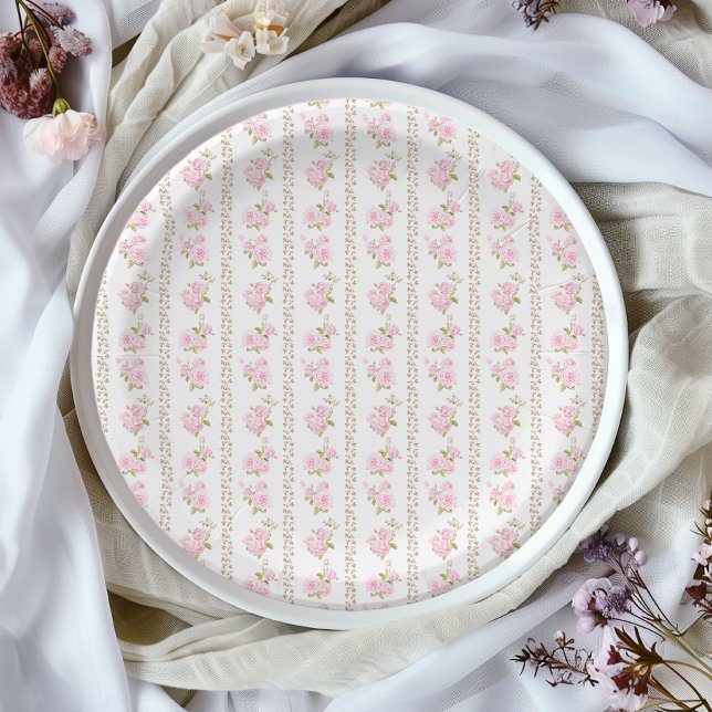 Vintage Pink Rose Paper Plates (Creator Uploaded)