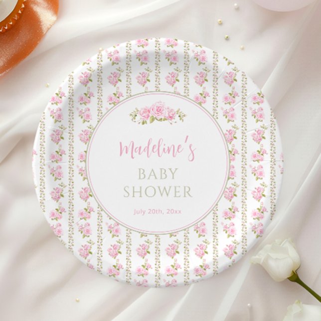 Vintage Pink Rose Paper Plates (Creator Uploaded)