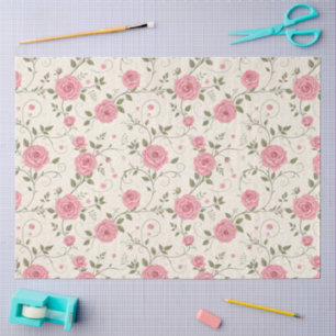 Vintage Pink Rose Pastel Florals Decoupage Tissue Paper