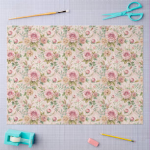Vintage Pink Rose Pastel Florals Decoupage Tissue Paper