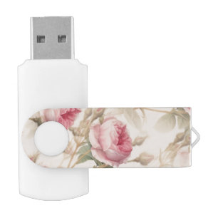 Vintage Pink Rose Pattern Flash Drive
