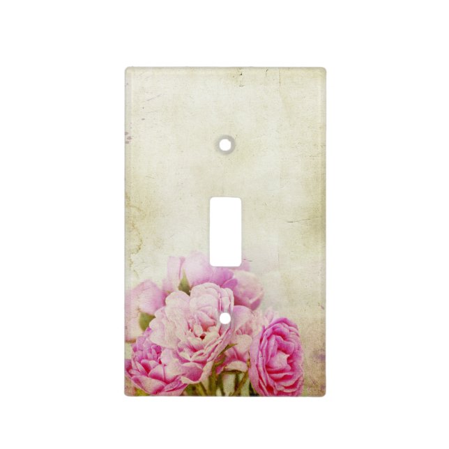 Vintage Pink Rose Peony Bloom Light Switch Cover (Front)