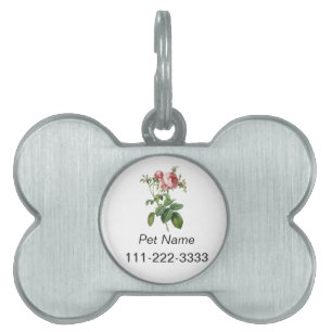 vintage pink rose permanent pet tag, name, phone name tag