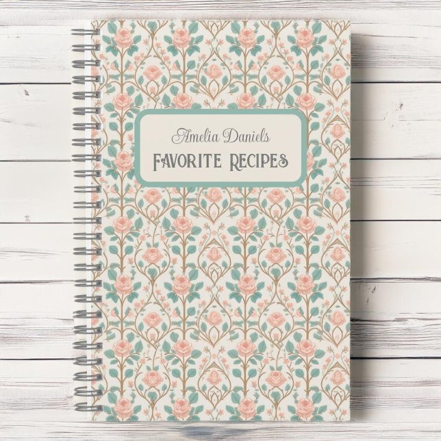 Vintage Pink Rose Personalized Recipe Notebook (Creator Uploaded)