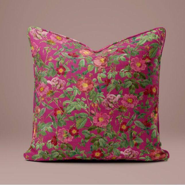 Vintage Pink Rose Pillow in Bold Fuchsia (Creator Uploaded)