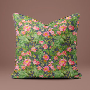Vintage Pink Rose Pillow in Charcoal Gray