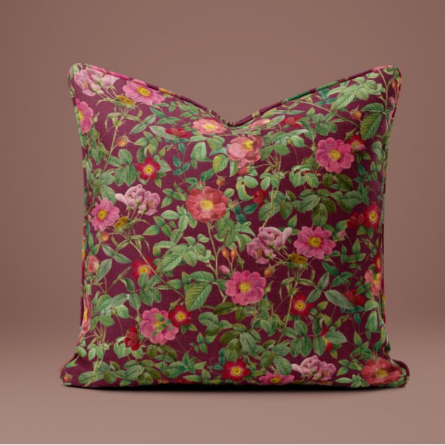 Vintage Pink Rose Pillow in Deep Burgundy (Creator Uploaded)