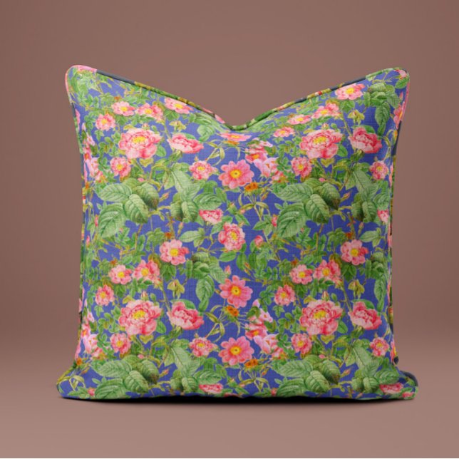 Vintage Pink Rose Pillow in Periwinkle Blue (Creator Uploaded)