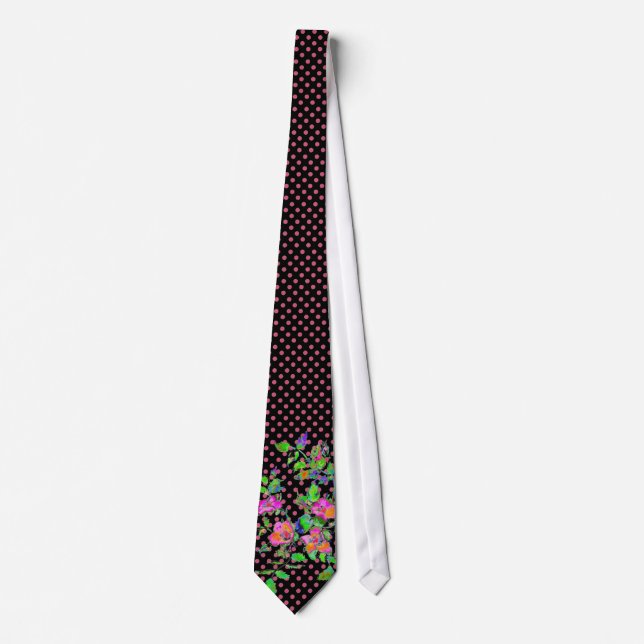 Vintage Pink rose  polka-dots Neck Tie (Front)