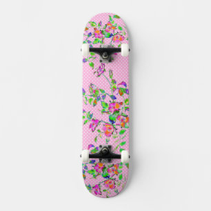 Vintage pink rose - polka-dots skateboard deck