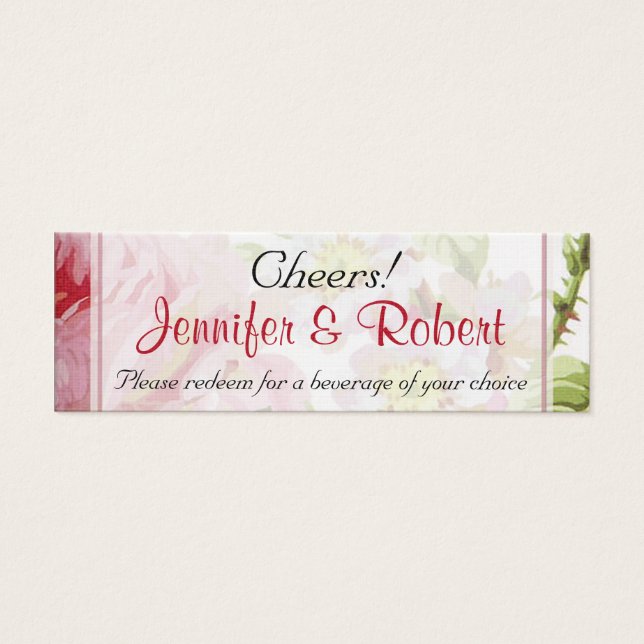 Vintage Pink Rose Posh Wedding Drink Tickets (Front)