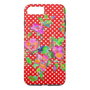 Vintage Pink Rose - red and white polka dots iPhone 8 Plus/7 Plus Case