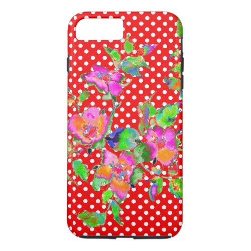 Vintage Pink Rose _ red and white polka dots iPhone 8 Plus7 Plus Case