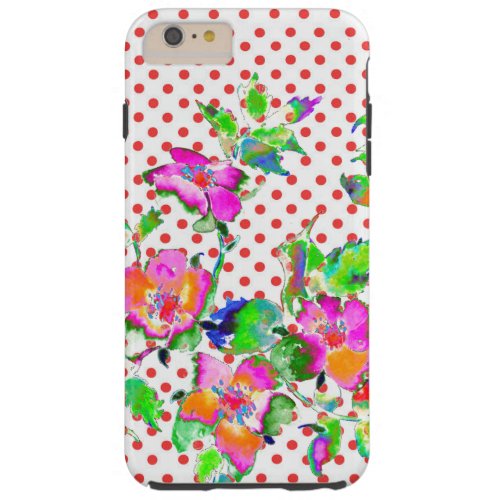 Vintage Pink Rose _ red and white polka dots Tough iPhone 6 Plus Case