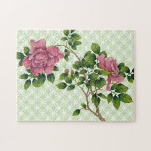 Vintage Pink Rose Retro Art Jigsaw Puzzle
