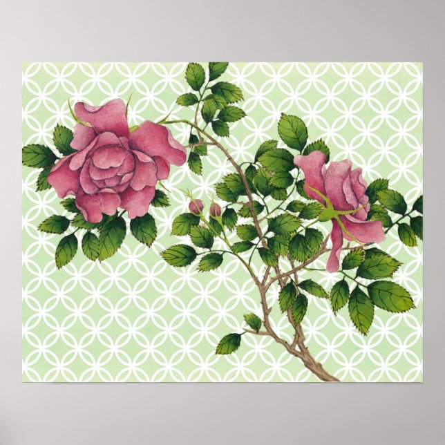 Vintage Pink Rose Retro Art Poster (Front)