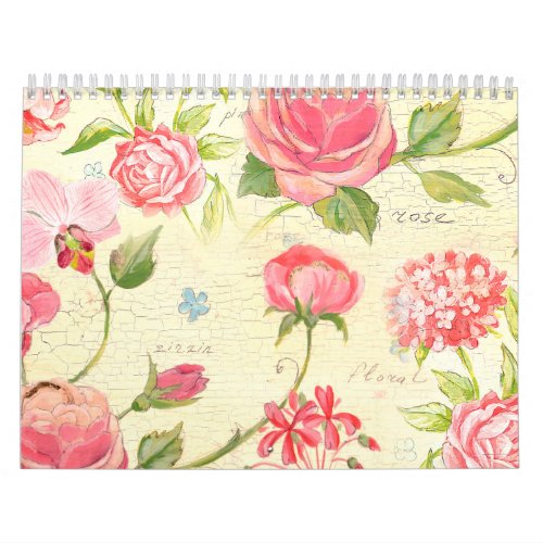 Vintage Pink Rose Rustic Cottage Chic French Calendar