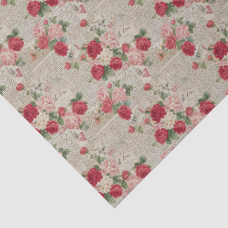 Vintage Pink Rose & Script Tissue Paper