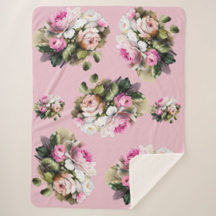 Vintage Pink Rose Sherpa Blanket