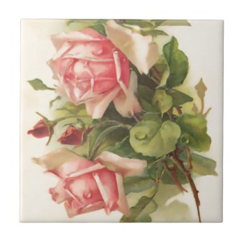 Vintage Pink Rose Tile by Vintage_Gifts at Zazzle