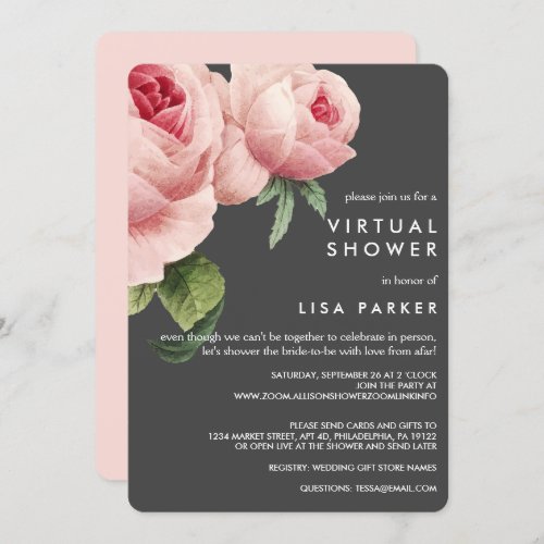 Vintage Pink Rose Virtual Shower Invitation