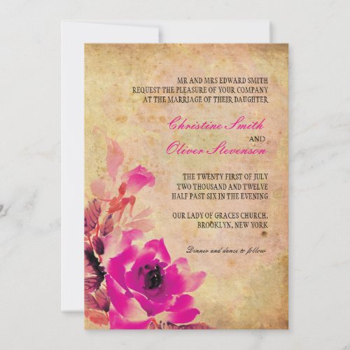 Vintage Pink Rose Wedding Invitation