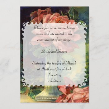 Vintage Pink Rose Wedding Invitation by itsyourwedding at Zazzle