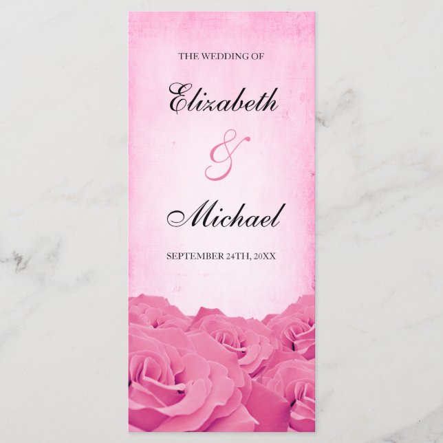 Vintage Pink Rose Wedding Program (Front)