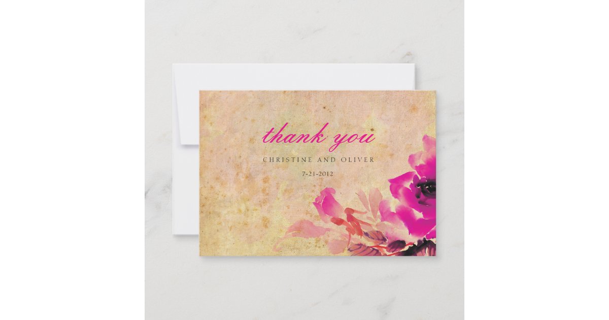 Vintage Pink Rose Wedding Thank You Card | Zazzle