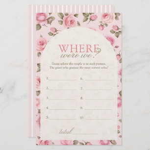 Vintage Pink Rose Where Were We Bridal Shower Game
