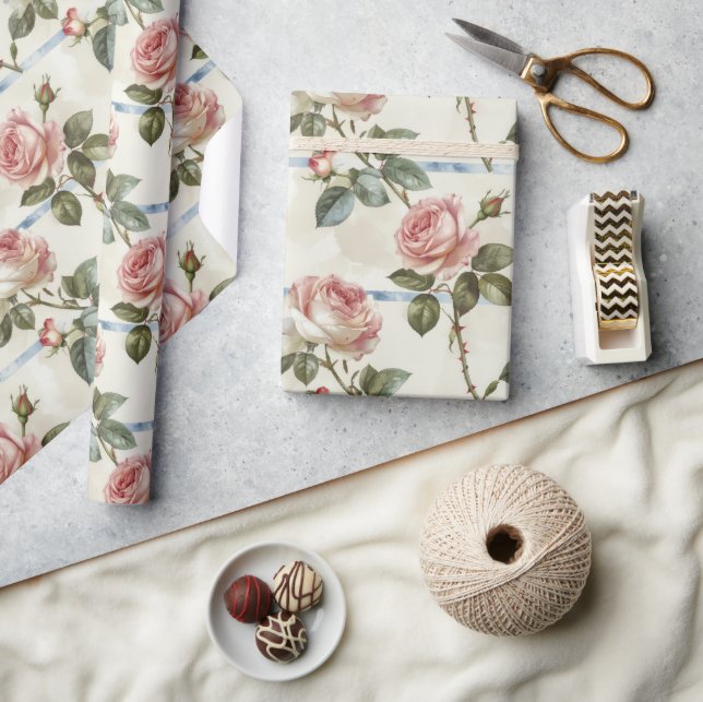 Vintage Pink Rose Wrapping Paper (Crafts)