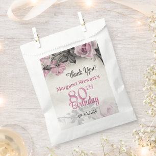 Vintage Pink Roses 80th Birthday Favor Bag