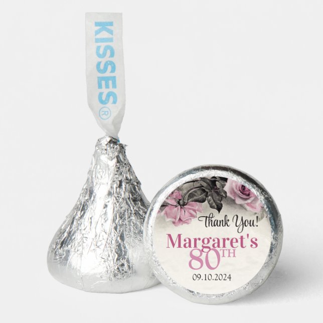 Vintage Pink Roses 80th Birthday Hershey®'s Kisses® (Front)