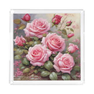 Vintage Pink Roses Acrylic Tray