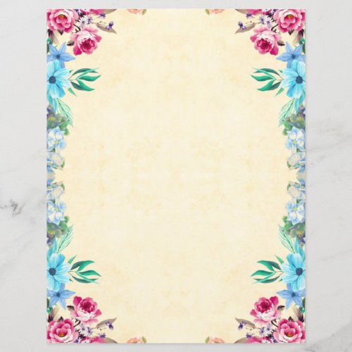Vintage Pink Roses and Blue Flowers Boarder Paper