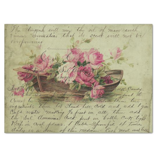 Vintage Pink Roses and Boat Decoupage Tissue Paper