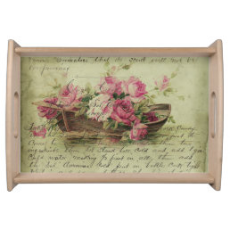 Vintage Pink Roses and Boat Serving Tray