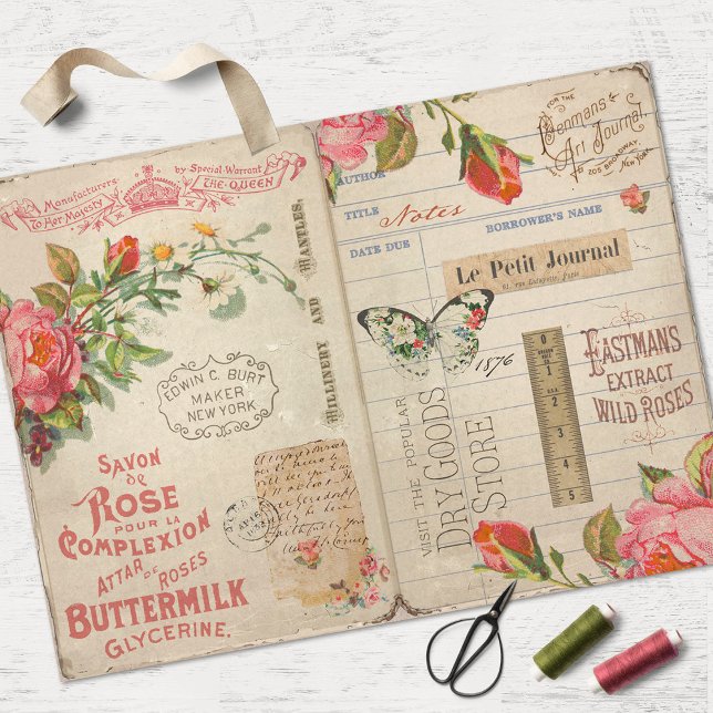 Vintage Pink Roses and Ephemera Decoupage Tissue Paper (Creator Uploaded)