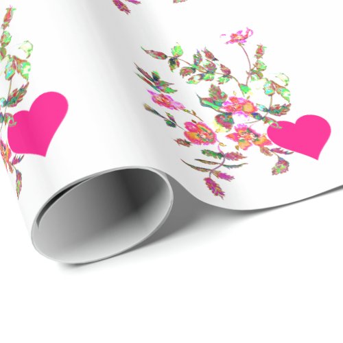 Vintage pink roses and Hearts Wrapping Paper