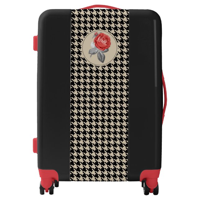 Vintage pink roses and houndstooth pattern luggage (Front)