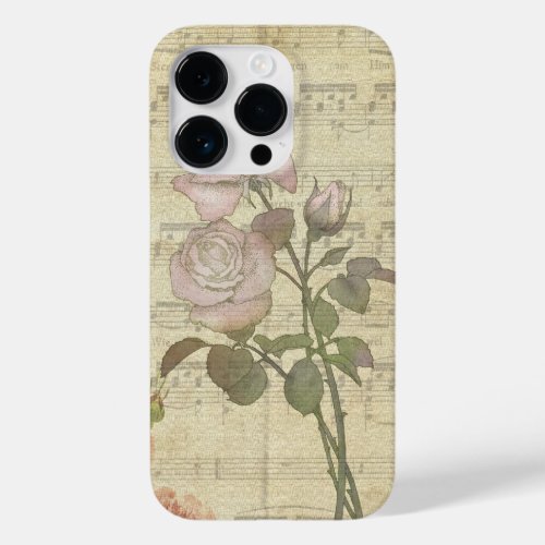 Vintage Pink Roses and Music Score Case_Mate iPhone 14 Pro Case