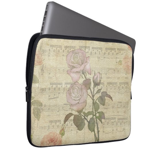 Vintage Pink Roses and Music Score Laptop Sleeve