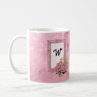 Vintage Pink Roses and Shabby Chic Framed Initial