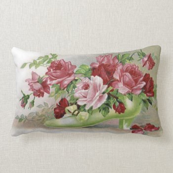 Vintage Pink Roses And Shoe Lumbar Pillow by golden_oldies at Zazzle